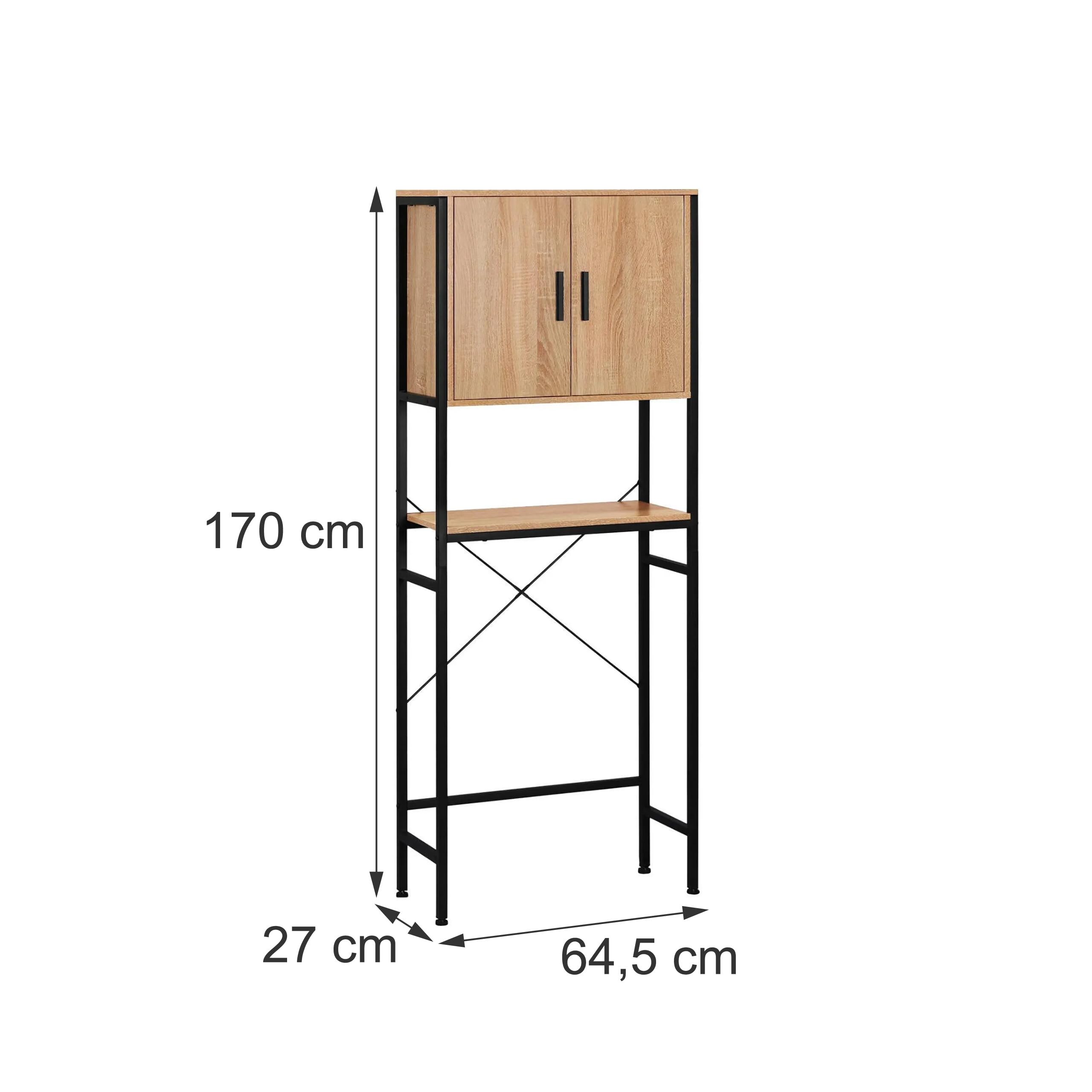 Szafka pod pralkę Relaxdays – półki, drzwiczki, kolor naturalny/czarny | Półka na pralkę, suszarkę i toaletę – wymiary: 170 x 64,5 x 27 cm