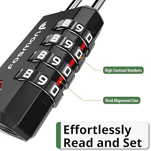 Miniatura 5 de Fosmon Cerraduras de equipaje aceptadas por la TSA, indicador de alerta abierta Fosmon de 3 dígitos con combinación de códigos de candado, cuerpo de
