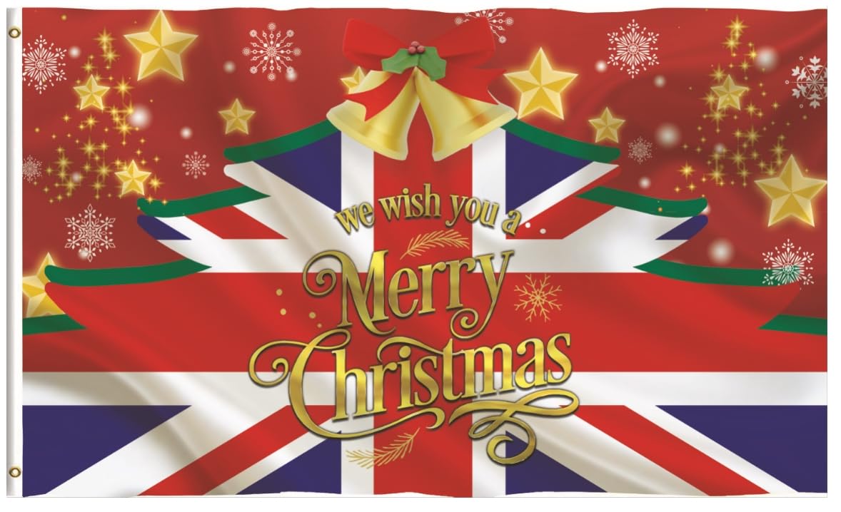 Merry Christmas Flag Banner 5ft 3ft One-Sided Decorations for Outside Happy New Year Festival Memorabilia Gifts (Union Jack 3)