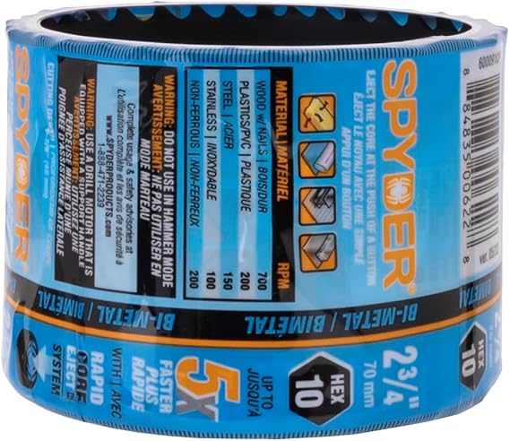 Spyder 600091 Rapid Core Eject Bi-Metal Hole Saw, 2-3/4