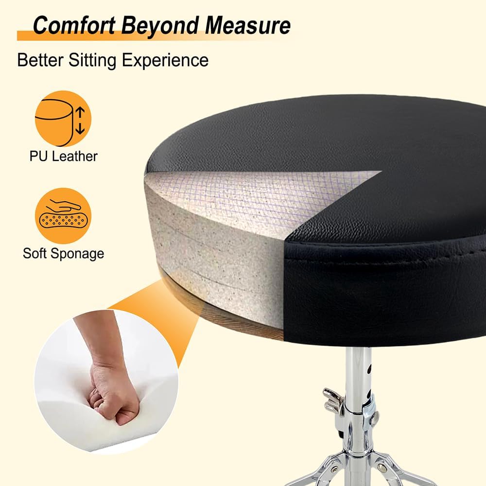 yinfente Drum Stool Throne for Drummers,Padded Drum Seat with Anti-Slip Feet,Height Adjustable,Double Support Base