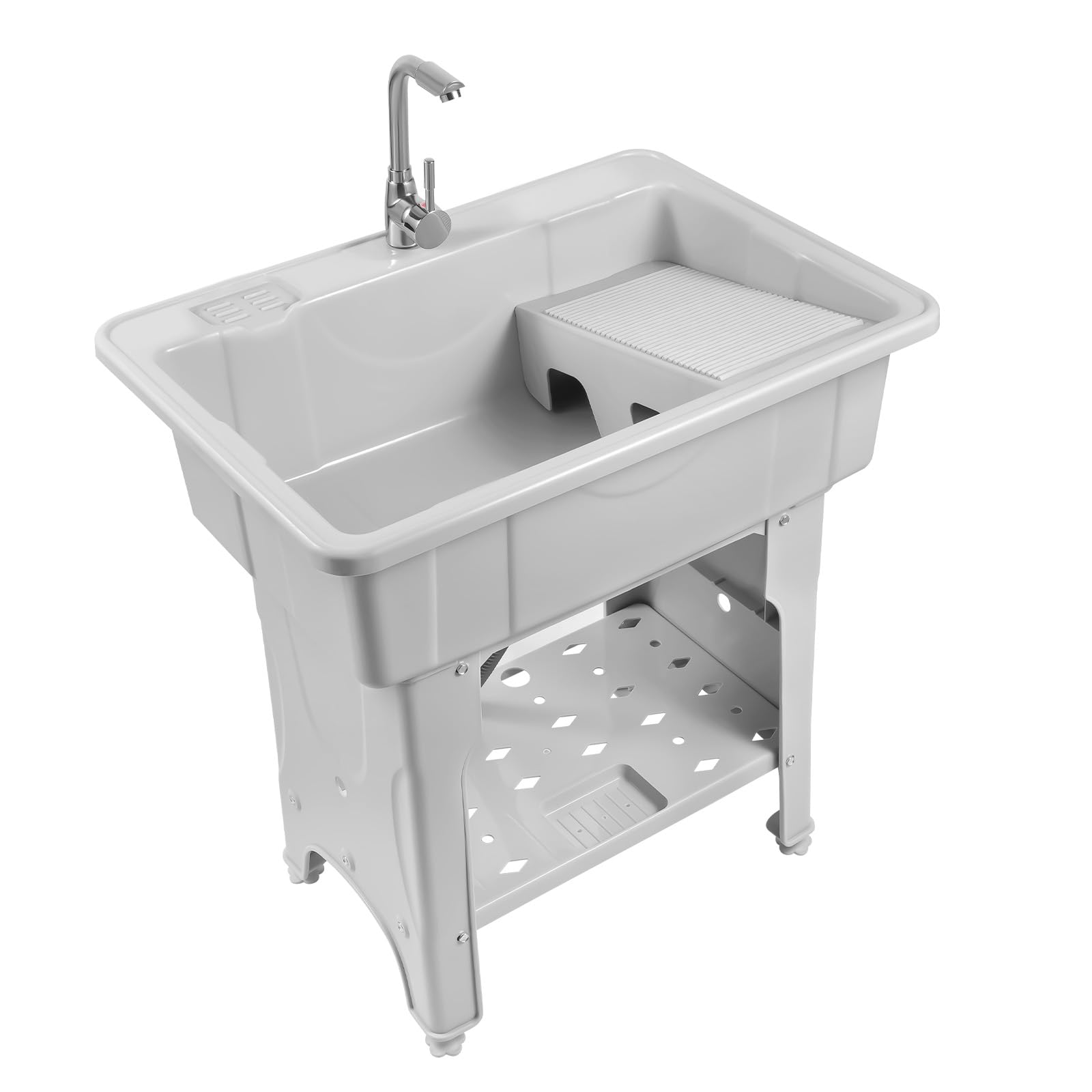 Portable Plastic Laundry Room Sink with Washboard, 31.5 * 22.05 * 31.5 In Indoor Outdoor Utility Sink with Faucet, Freestanding Garage Sink, Pet Bath