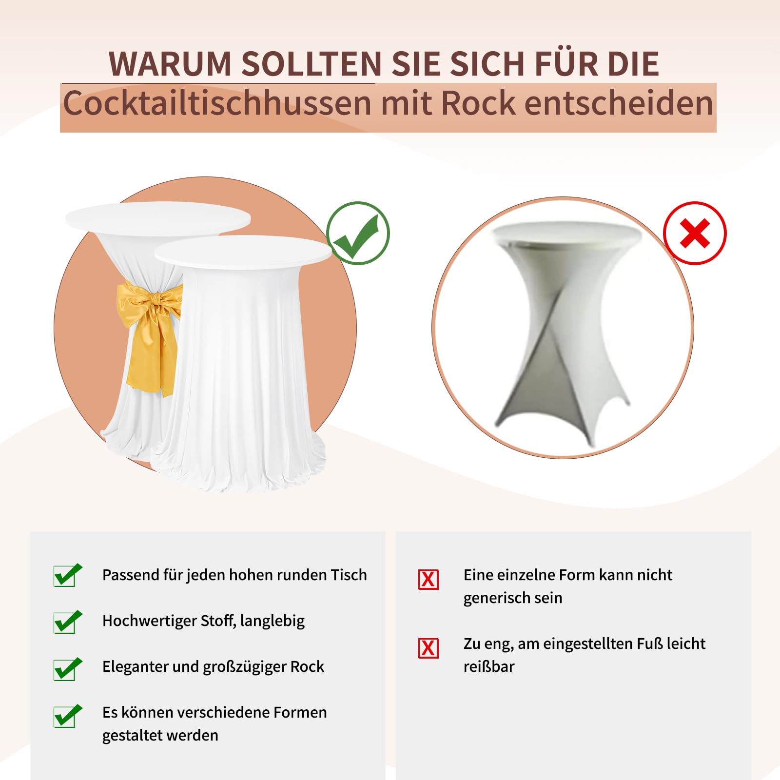 4er-Set Weiß Stehtisch Hussen Stretch mit Rock, 80 x 110 cm,schmutzabweisend, knitterfrei, waschbar, runder Stretch-Cocktail-Tischrock aus Polyester für Hochzeiten, Partys,Restaurants,Bankette