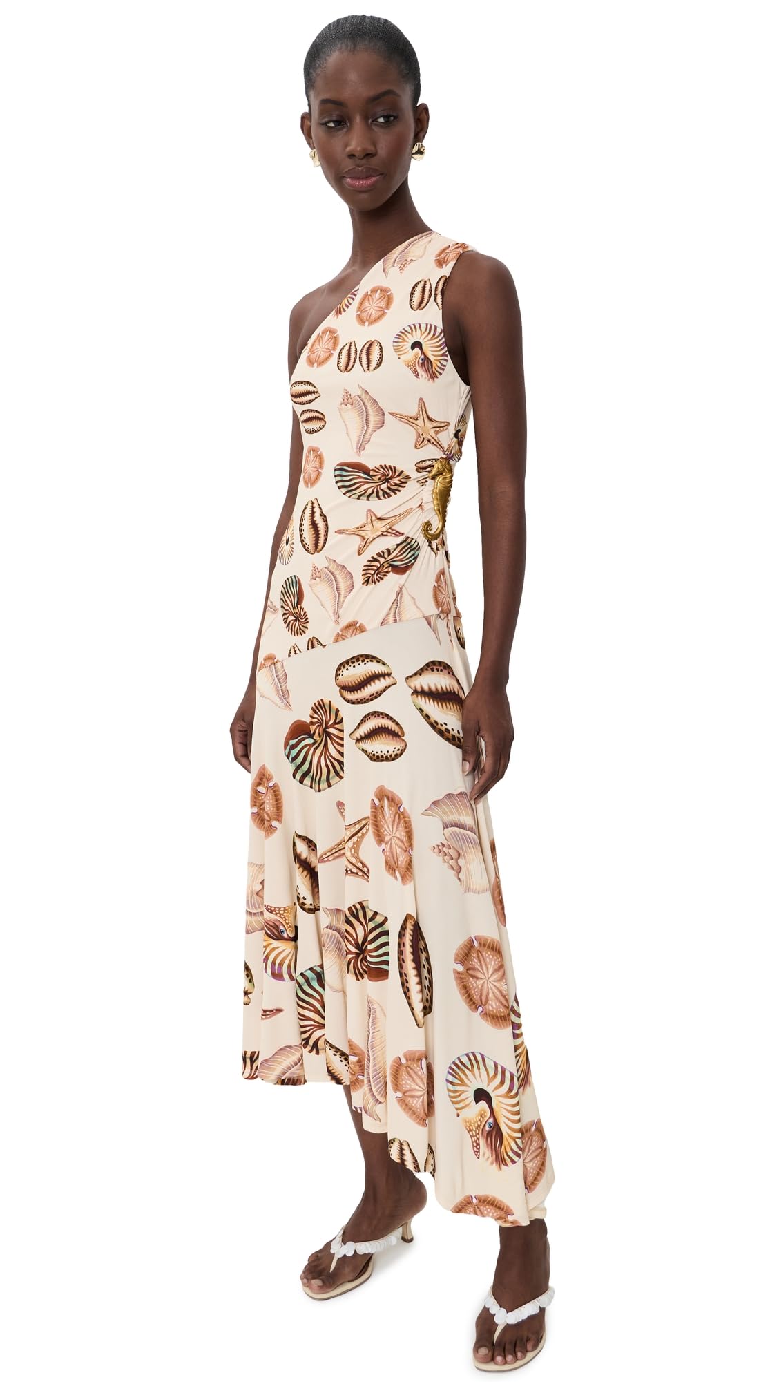 Women's Marine Shells One Shoulder Maxi Dress