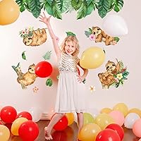 Vista 4 de SUPERDANT Divertidas calcomanías de pared de perezoso, plantas tropicales, flores, calcomanías de vinilo de hoja de palmera, hoja de tortuga