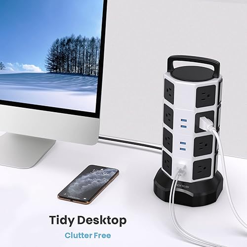 Miniatura 6 de Regleta múltiple de 3000W, 18 tomas de corriente con 4 ranuras USB y cable con certificación UL de 6.5 pies, protector contra descargas, estación de