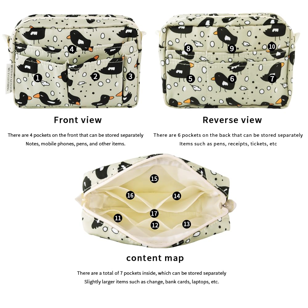 E-WEICHEN Organizador de cartera de múltiples bolsillos con cremallera, bolsa de maquillaje, artículos esenciales de viaje para mujeres, bolsa simple impermeable para lápices, bolsa de papelería para