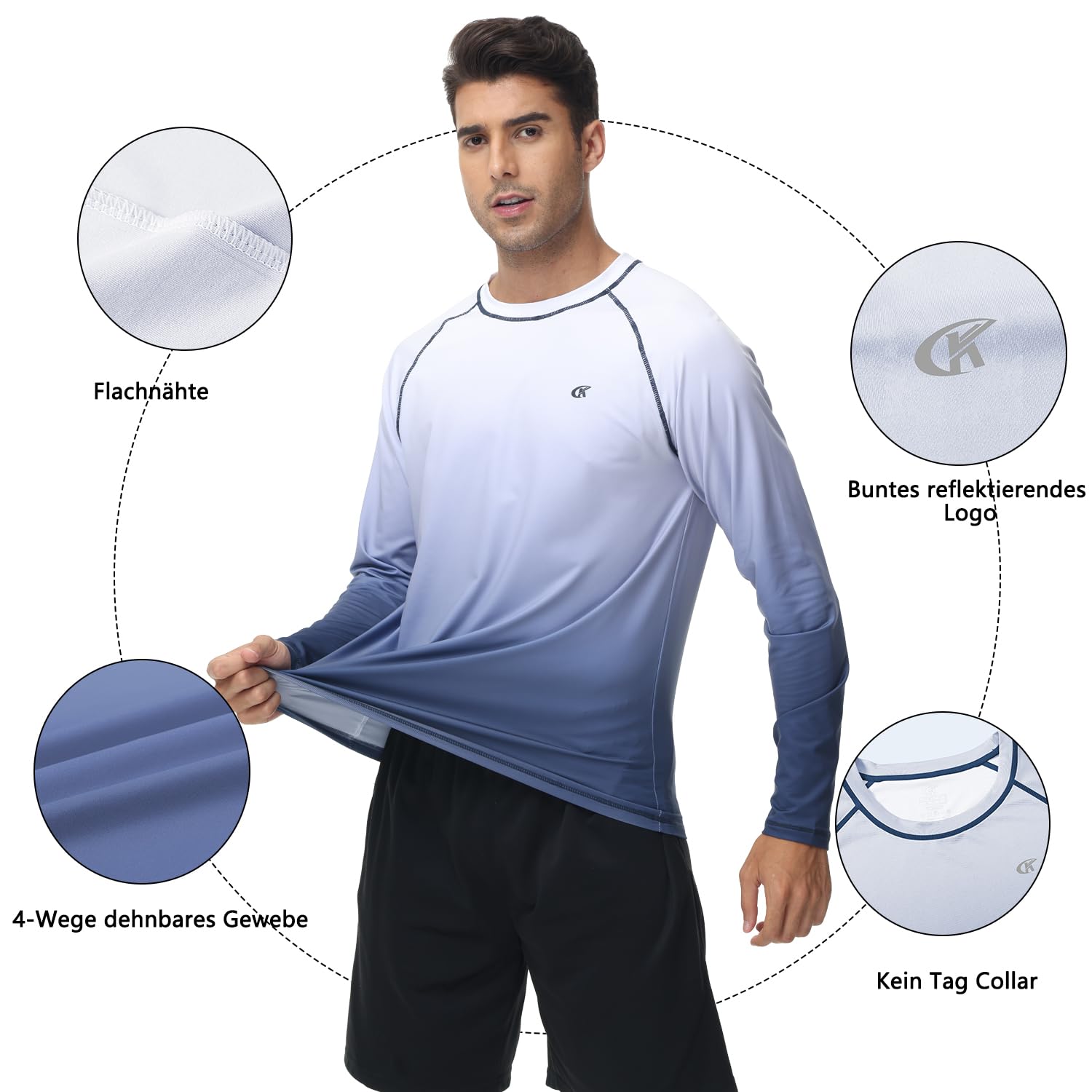 Huayuzh Rashguard T-shirt de natation à manches longues pour homme Séchage rapide Respirant Surf Pêche Randonnée