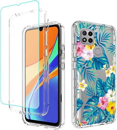 sidande Funda para Xiaomi Redmi 9C con protector de pantalla de vidrio templado, cuerpo completo a prueba de golpes transparente floral suave TPU sidande Funda para Xiaomi Redmi 9C con protector de pantalla de vidrio templado, cuerpo completo a prueba de golpes transparente floral suave TPU