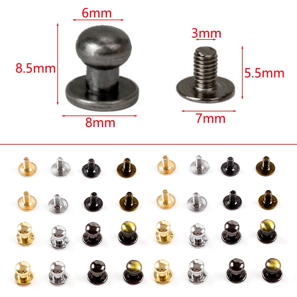 Dtoterul Leather Rivets Pack of 100 Button Rivets Solid Button Round Head Hollow Rivets 6 mm Button Buttons Button Screw Stud Mushroom Head Screws with Round Impact Double Cap for DIY Crafts Leather - Image 3