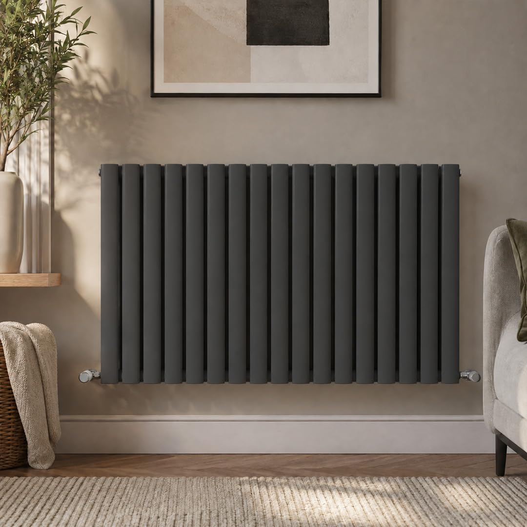 Built Right Oval Designer Radiator, Central Heating Radiator, Horizontal & Vertical Single or Double Panel Oval Tube Radiator, White or Anthracite, Multiple Sizes (Anthracite, 600 x 1020 - Single) — image 1