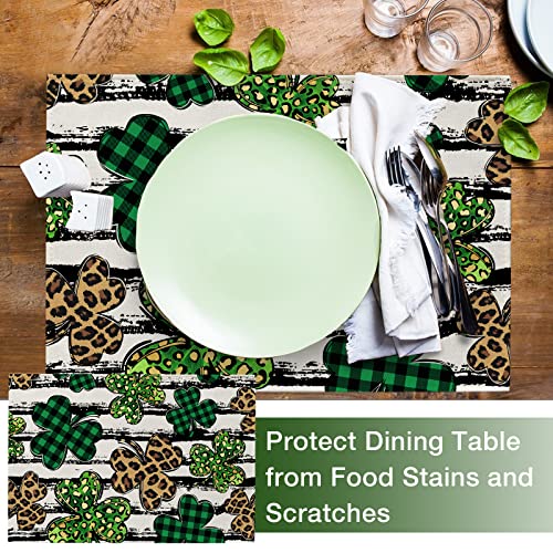 Seliem St. Patrick's Day Shamrock Clover Placemats Set Of 4, Black Stripes Buffalo Polka Dot Leopard Dining Table Place Mats, Irish Spring Farmhouse Kitchen Decor Home Holiday Decoration 12 X 18 Inch #TOP6