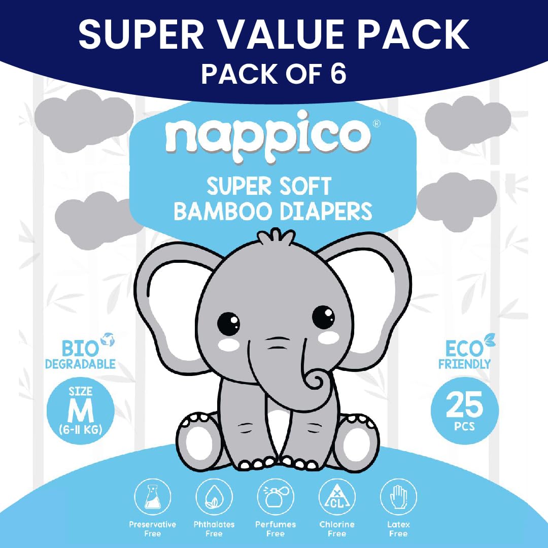 Nappico Ultra Soft Organic Bamboo Diapers | Medium (M) Size | For 6-11 kg | Super Dry | Quick Absorption | With Wetness Indicator |Tape Diapers-image-38