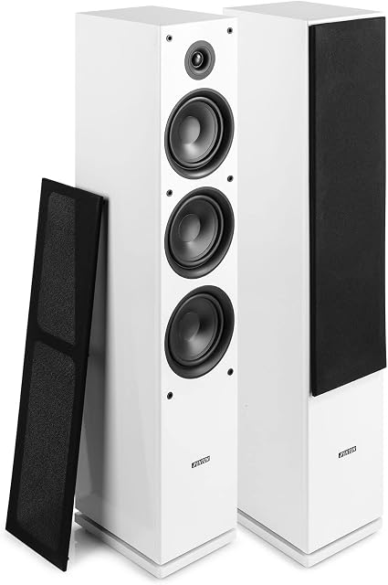 Fenton SHF80W Floorstanding Hi-Fi Speakers, Tall Column Tower Set (Pair) for Home Audio Stereo Sound System, 3-Way 6.5" Woofers, White