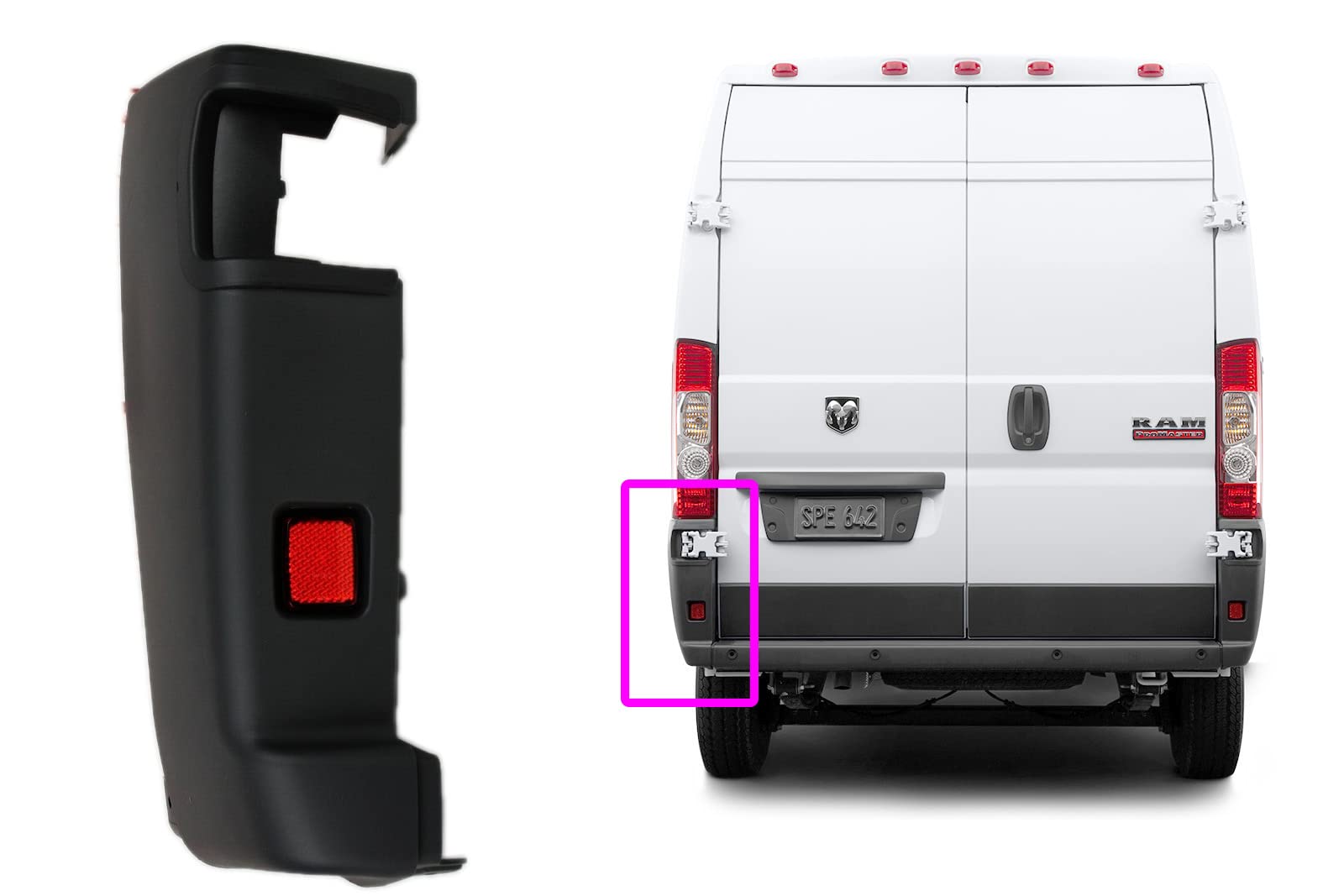 FIT DODGE RAM PROMASTER 2019-2025 DRIVER LEFT REAR BUMPER CORNER COVER TRIM BLACK (LEFT DRIVER)