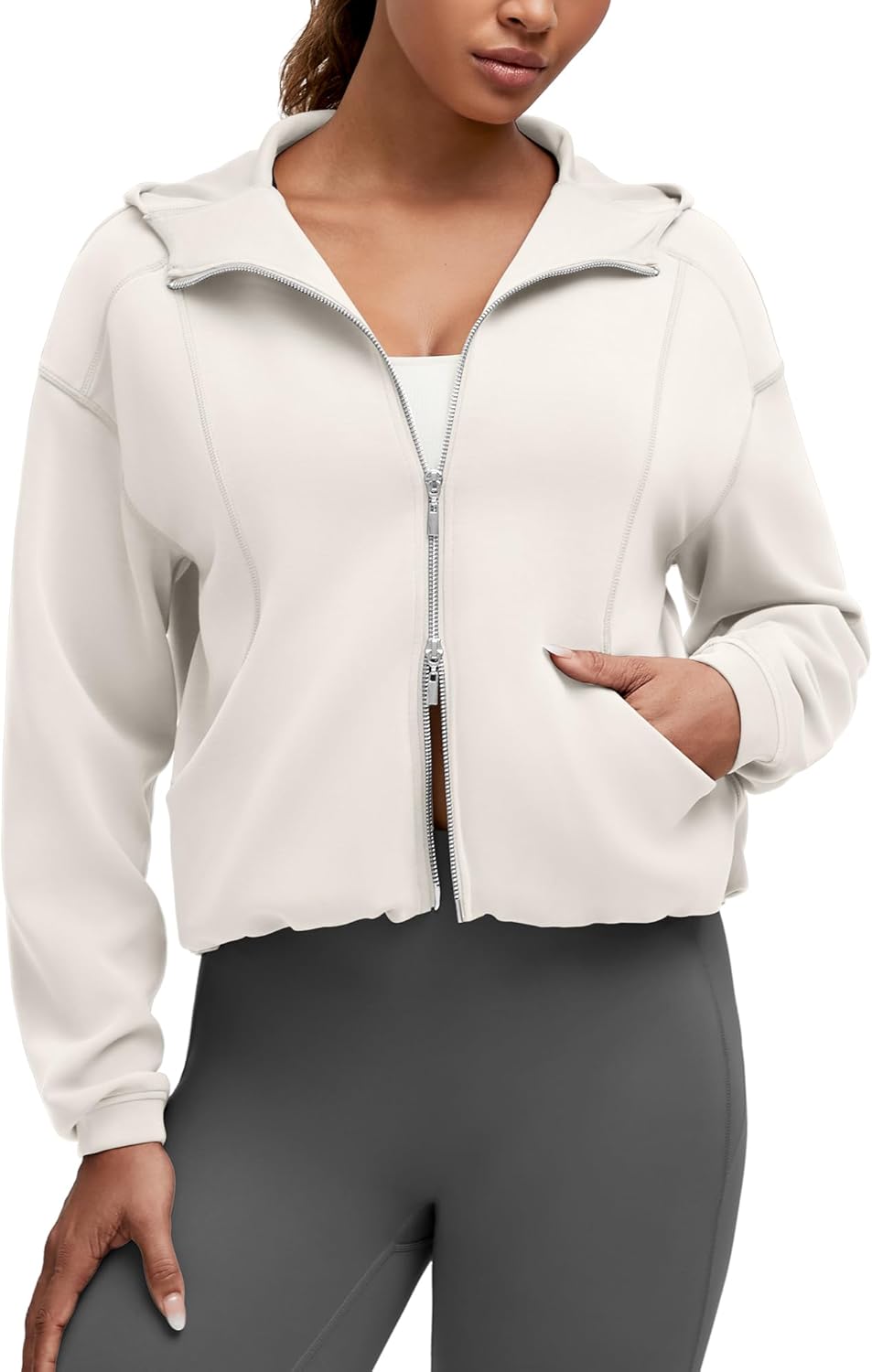 G4Free Smoofit Women's Two Way Full Zip Jackets Modal Soft Casual Hoodie with Pockets