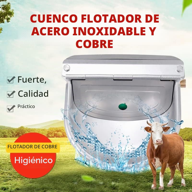 Bebedero Automático de Gran Capacidad Con Válvula de Flotador de Cobre - Acero Inoxidable Para Ganado, Ovejas, Perros y Caballos