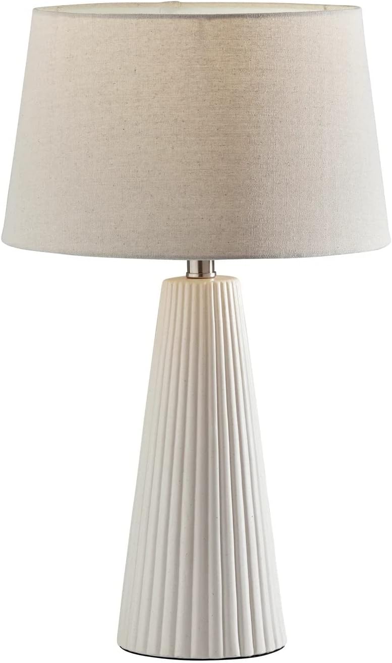 Set of 2 White Transitional Table Lamps with Oatmeal Linen Shades