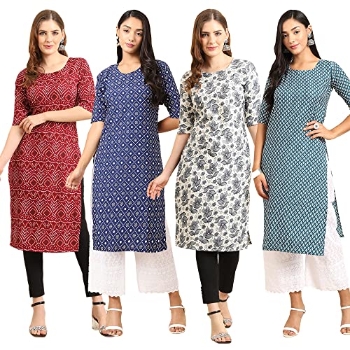 Image of Pinkmint Women's Crepe Digital Print Straight Kurta (Pack of 4)