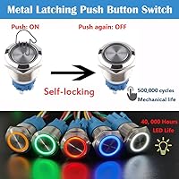 Vista 2 de 2 piezas de interruptor de botón de metal anti-vandalismo de 0.748 in, carcasa plateada con coleta para orificio de montaje de 3/4 pulgadas, 12V-24V