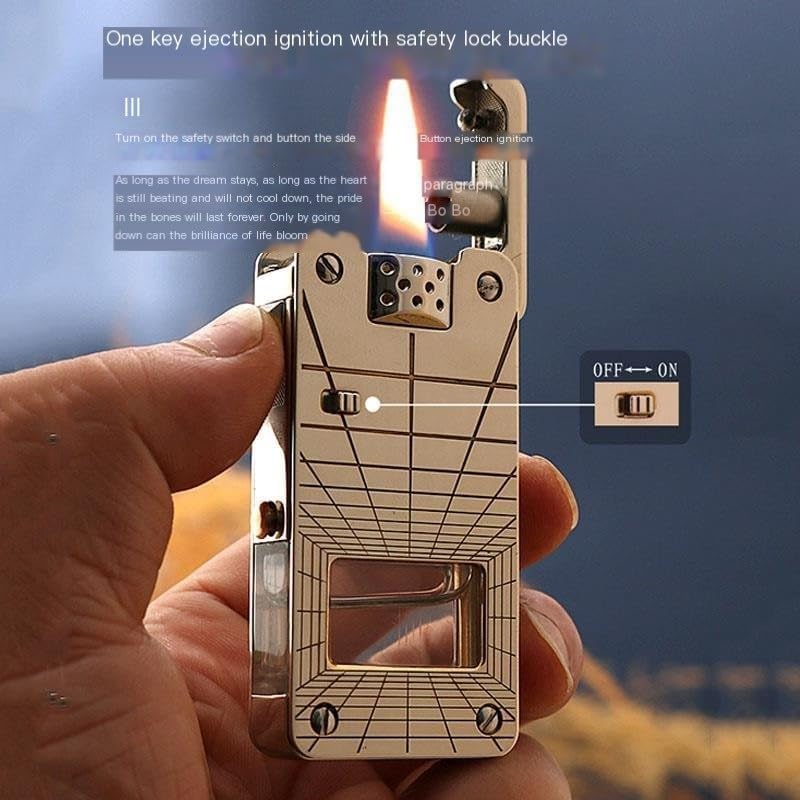 Cool Lighter, Refillable Kerosene Retro Lighter with Visible Fuel Tank Cigar Lighter, Cigarette Lighter, Gift for Men(C)