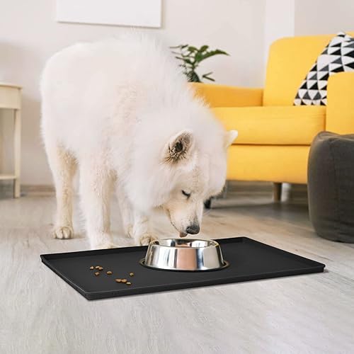 Miniatura 31 de Tapete de comida para perros, bandeja de comida impermeable de silicona, mantel individual antideslizante para mascotas, borde elevado de 0.6