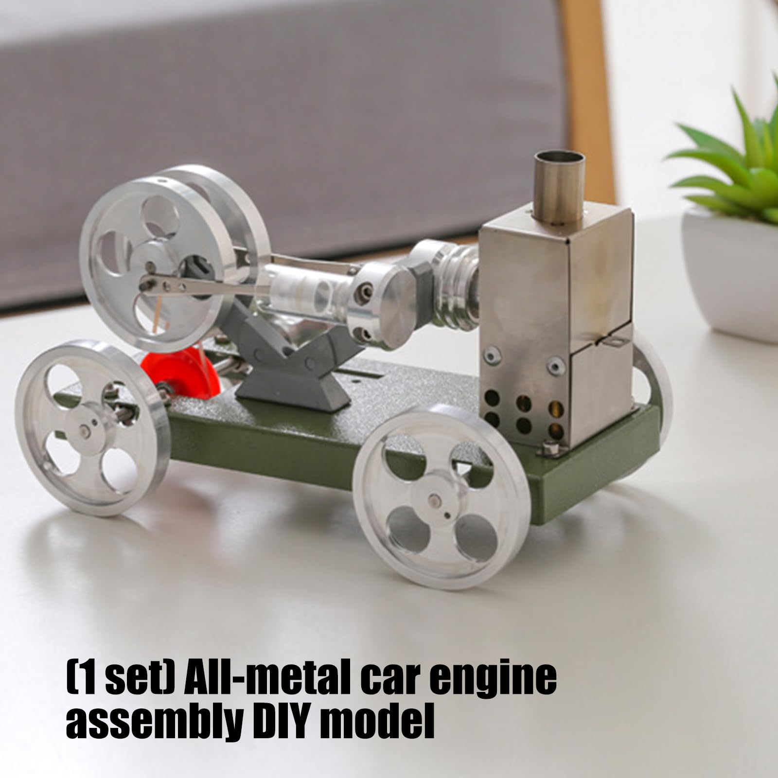 Modello auto con motore Stirling in metallo Dimostratore conservazione ' energia termica Sussidio didattico fisica per dimostrazione in Modello verde