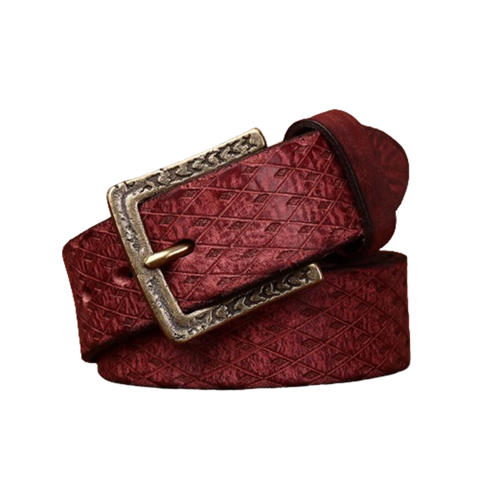 Ledergürtel, 5,5 mm, Dickes Vollnarbenleder, Herrengürtel mit Rautenmuster und geprägtem Argyle-Muster, mit Schnalle mit hoher Härte, verpackt in Einer Box