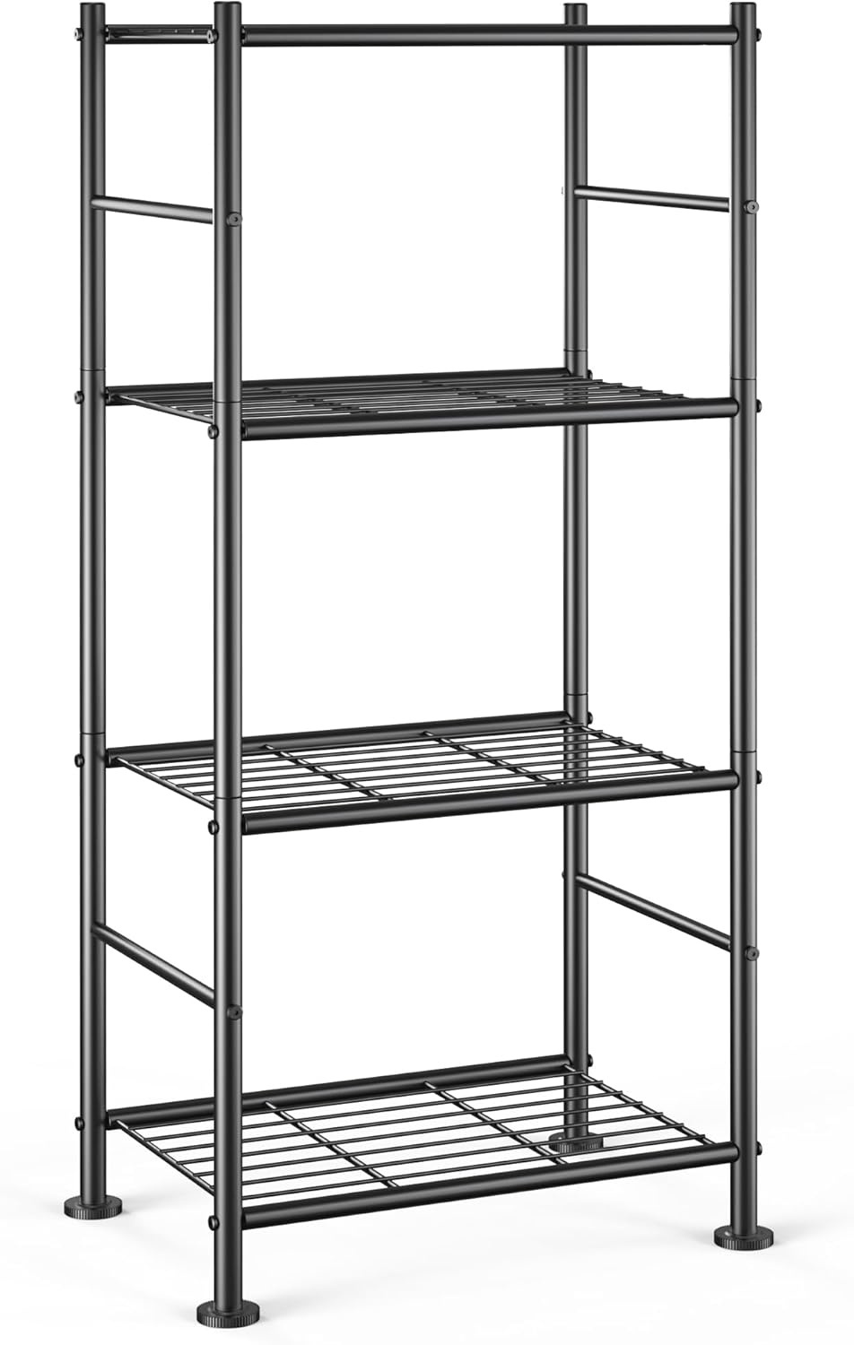 Storage Shelves - 4 Tier Shelf Organizer, Sturdy Metal Garage Shelving with Adjustable Leveling Feet, Space-Saving Shelves Organizer for Pantry, Laundry, Kitchen (18" x 12" x 44", Black)