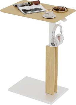 ETHU Overbed Table with Wheels, Height 26.4-39.8", 44lb Cap, Maple