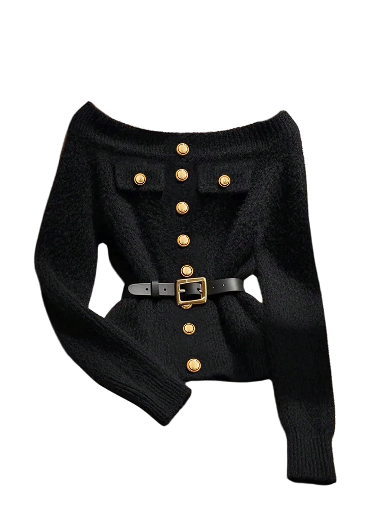 Verdusa Womens Old Money Button Up Cozy Sweaters Fuzzy Pullover Formal Tops