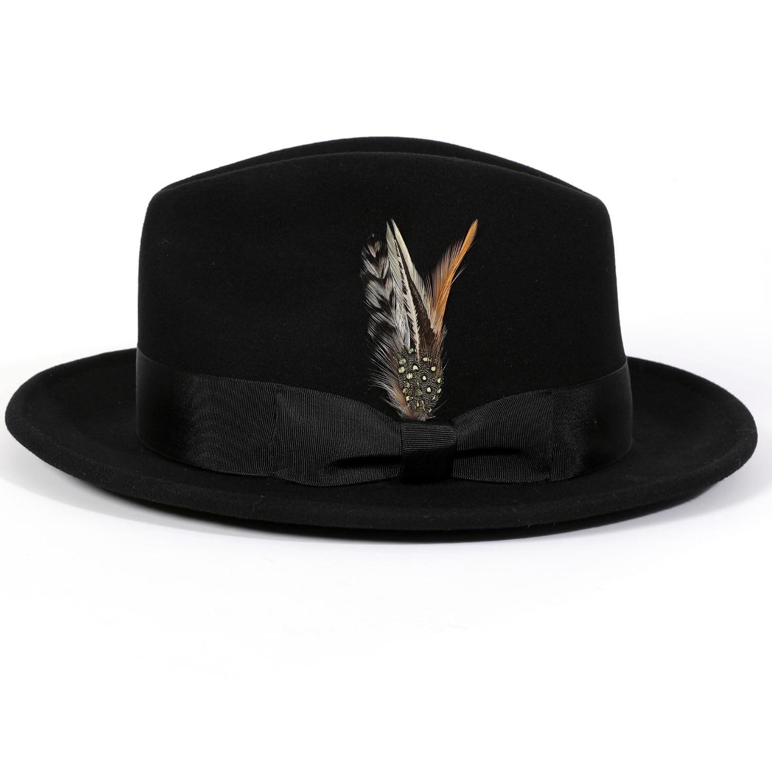 MONTIQUE - Long Lasting Lightfelt 2 1/2 inch Wide Brim Wool Felt Hat for Men, Fedora for Men, Felt Dress Hat for Men, White Hats for Men, Men's Fedora Hat - Black - Small - H60