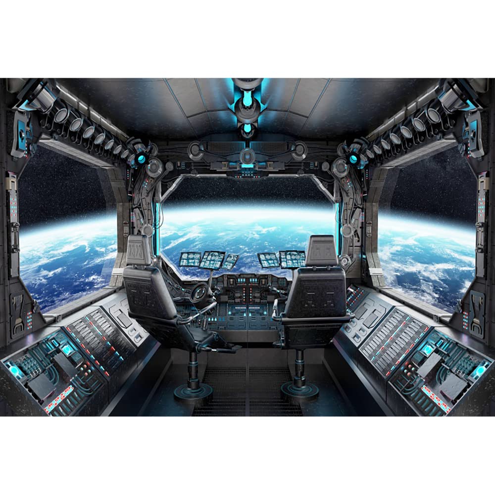 Aoihrraan 2,2x1,5m Nave Espacial Ventana Vista Fondo Exterior Espacio Nave Espacial Cabina Luna Superficie Universo Exploración Fotografía Fondo para Niños Cumpleaños Fiesta Retrato Foto Estudio Prop