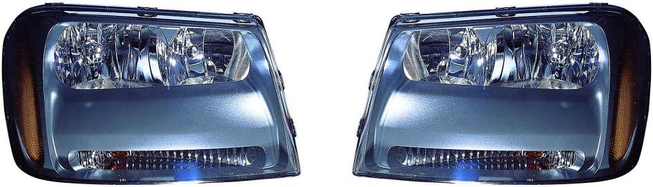 KarParts360 For Chevy Trailblazer Headlight Assembly 2006 07 08 2009 Pair Driver and Passenger Side Black Housing w/Bulbs DOT Certified For GM2502304