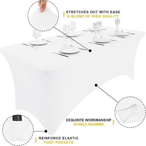 Miniatura 2 de Smiry Paquete de 2 manteles de elastano de 6 pies, elásticos ajustables, lavables y sin arrugas, rectangulares para mesa de patio, para exteriores,