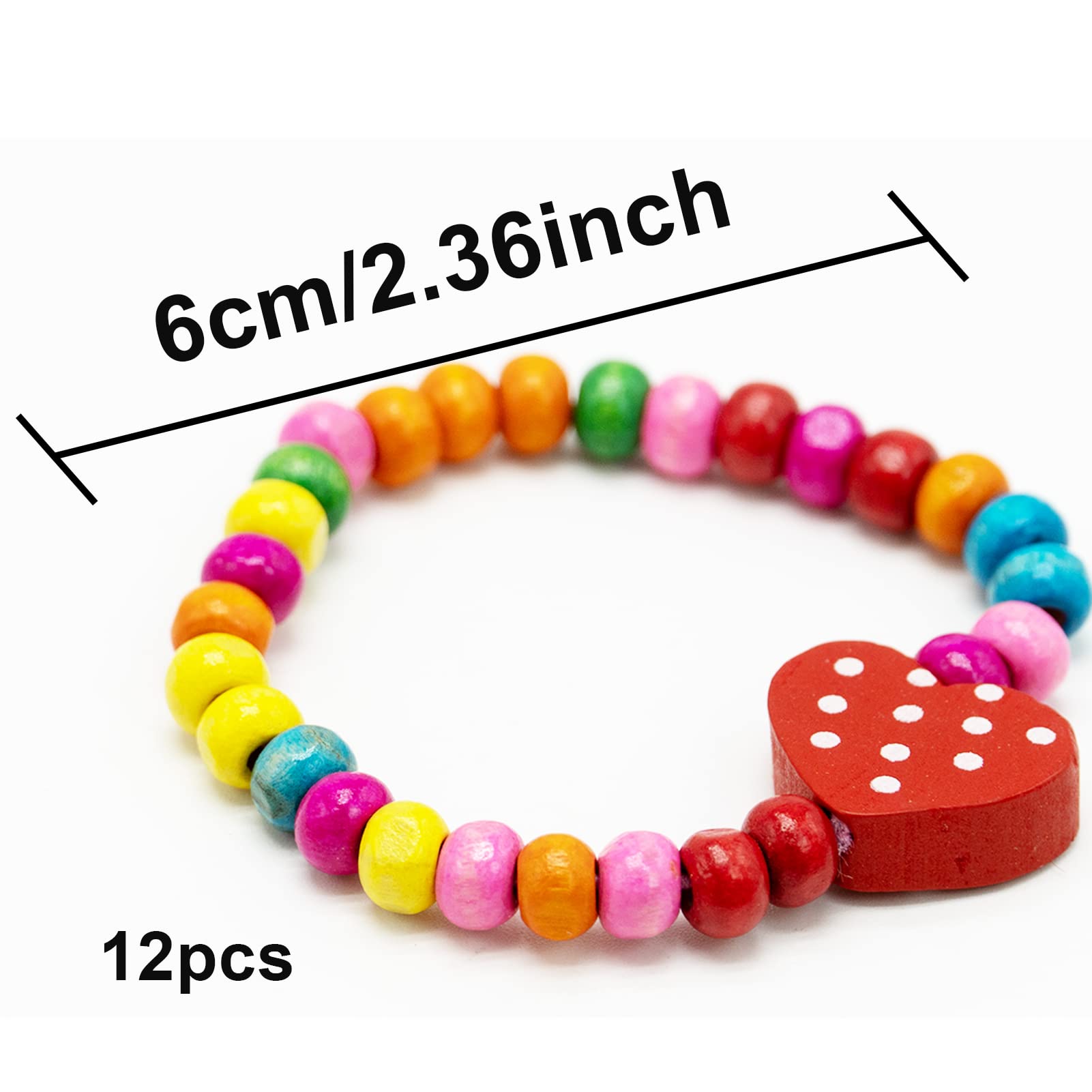 EUGENEKELLY Pulsera para niñas, pulseras de madera de colores para niños, 12 unidades, obsequios para cumpleaños infantiles, regalos de invitados, pulsera de la amistad para niños, joyas para niños