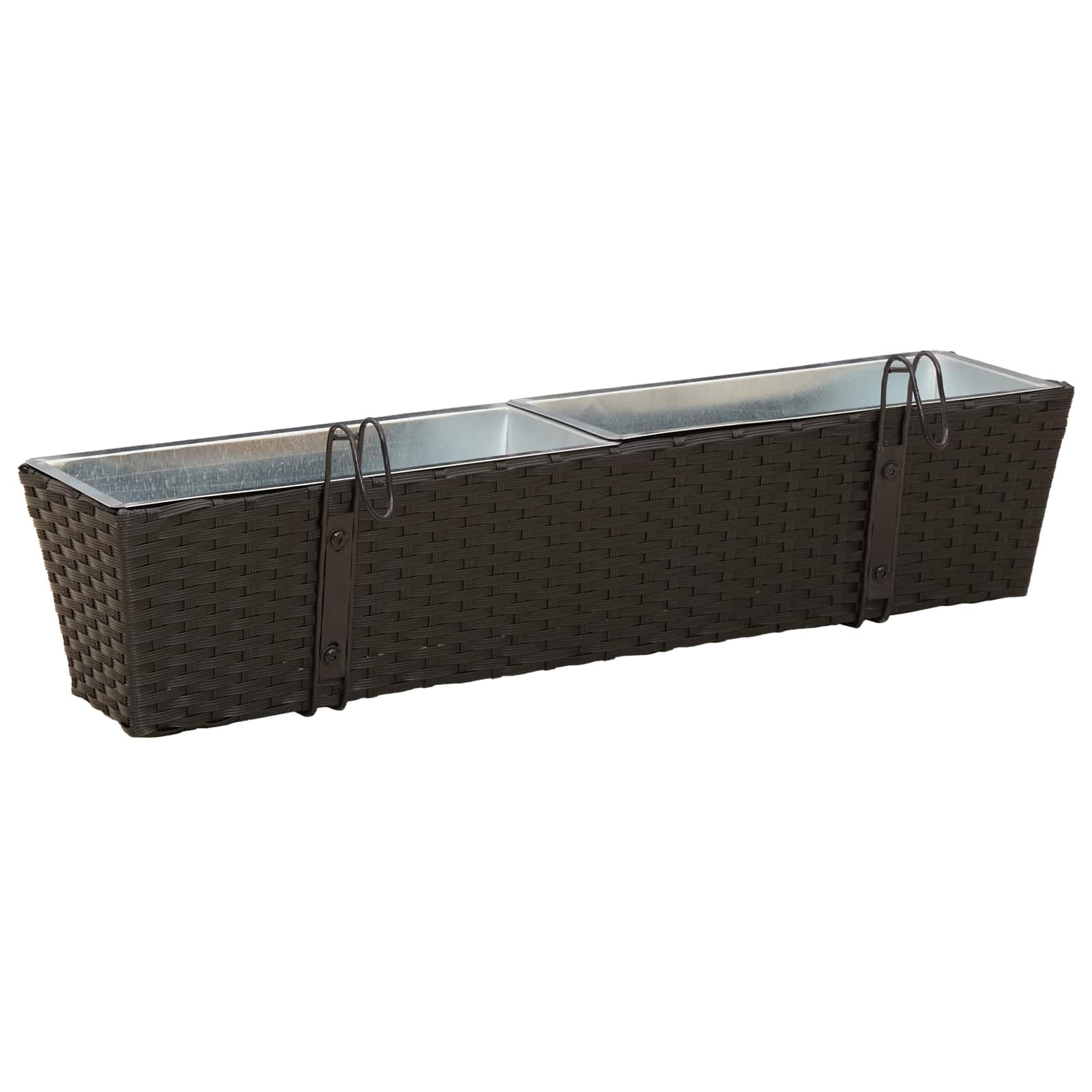 Metalowa donica na rośliny, 80 x 17 x 17 cm, z haczykami, o wyglądzie rattanu, odporna na promieniowanie UV, na balustrady, balkon, taras, do ogrodu, odporna na warunki atmosferyczne