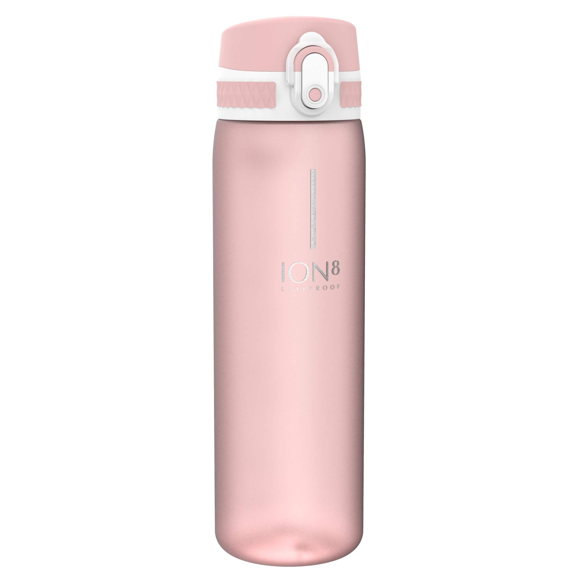 ion8 Trinkflasche, 500 ml, Auslaufsicher, Einhandöffnung, Sichere Verriegelung, Spülmaschinenfest, BPA-frei, Tragegriff, Klappdeckel, Leicht zu Reinigen, Klimaneutral, Zartrosa