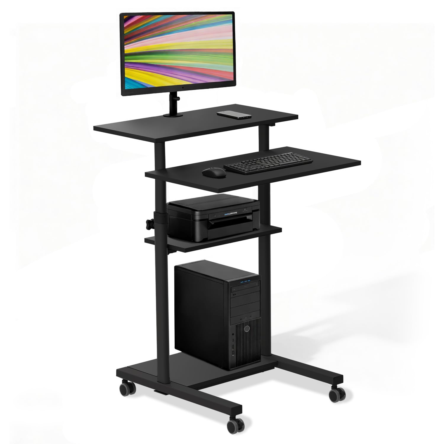 Mount-It! Black Rolling Standing Desk, Adjustable Height up to 54.7", Portable Laptop Podium Desk on Wheels, Mobile Computer Workstation with 4