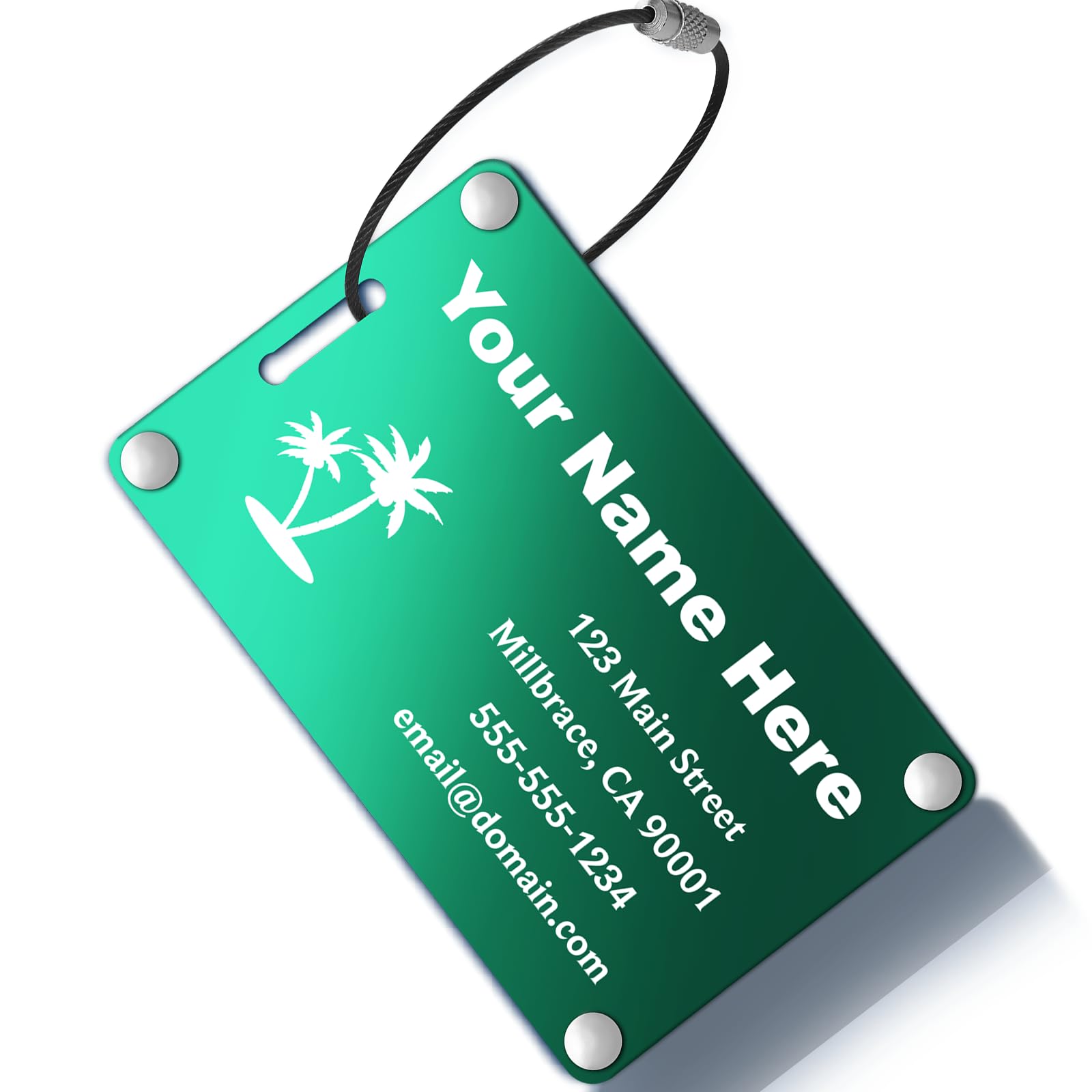 Personalized Luggage Tags: Custom Metal Luggage Tags for Suitcases, Backpacks and Bags with Your Personalized Text (Green)