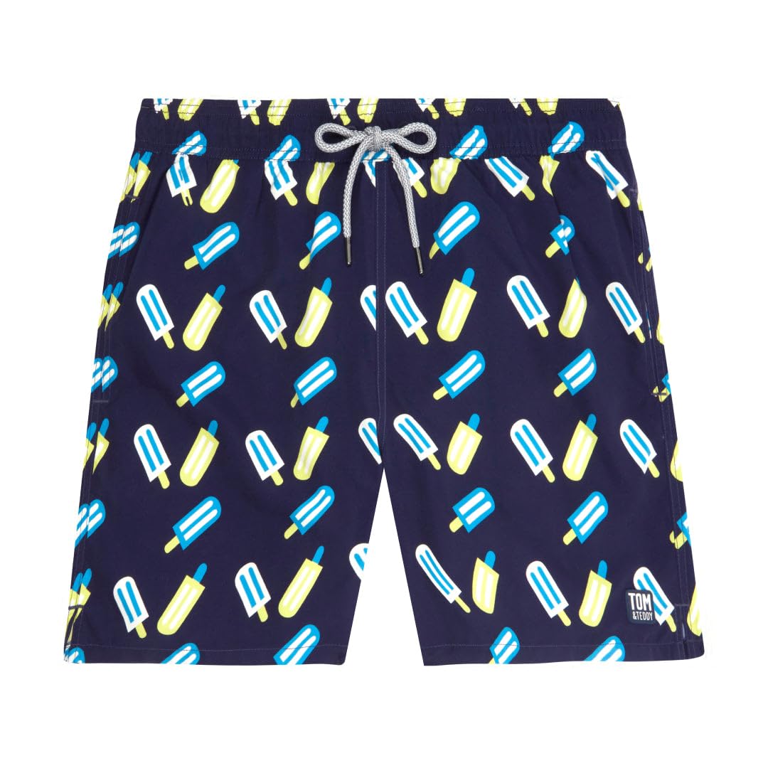 Bañador para hombre Tom & Teddy azul estampado polos lima con bolsillos funcionales 3