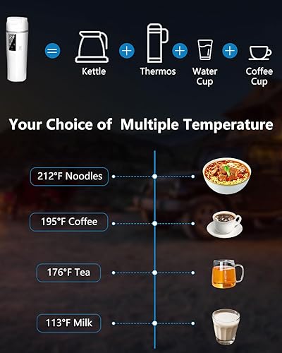 Miniatura 6 de Hervidor eléctrico de viaje para automóvil, hervidor de té eléctrico portátil, calentador de agua de temperatura libremente ajustable, hervidor de