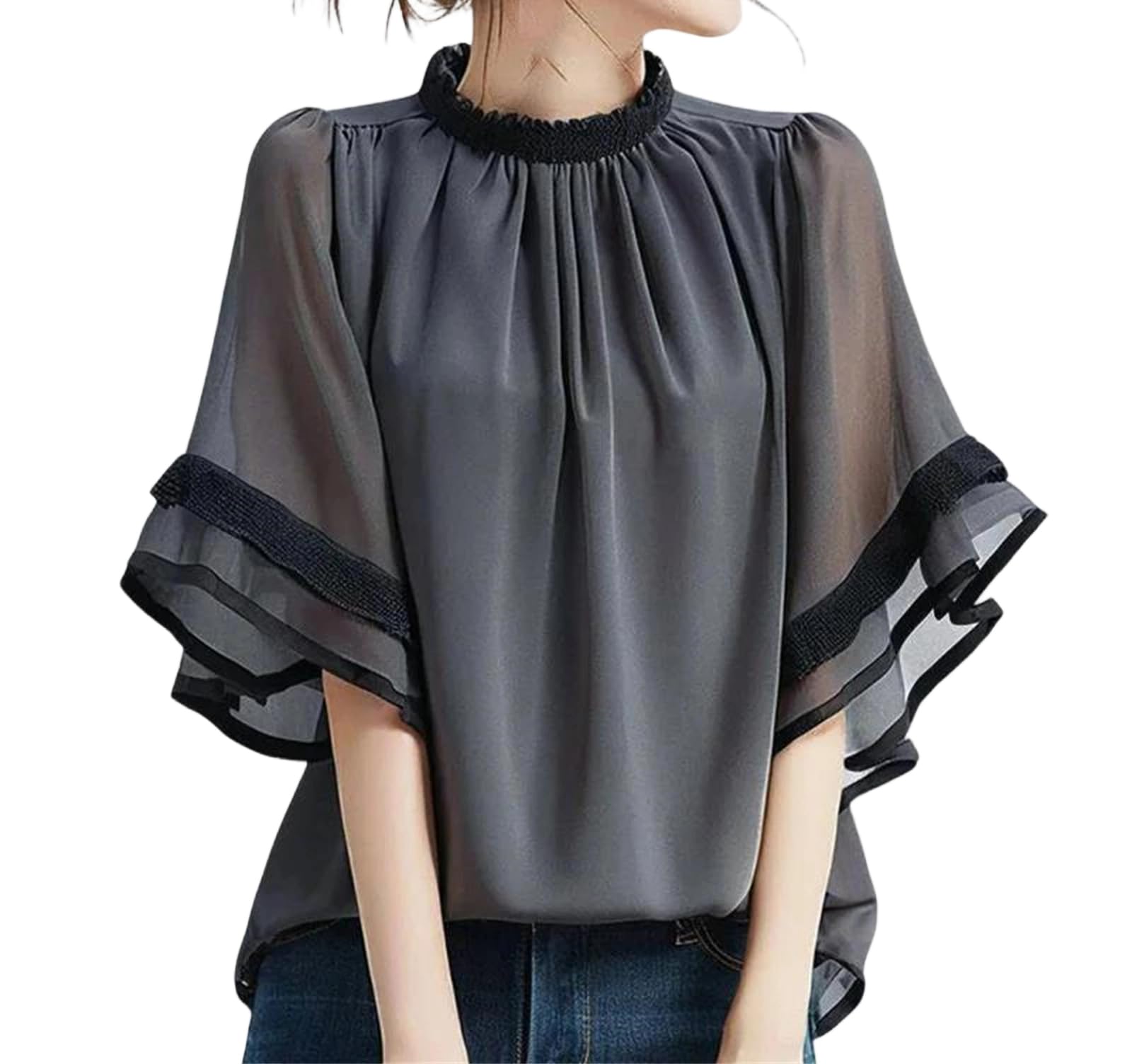 Yeuyyben Elegante camicetta da donna patchwork moda camicia estiva O collo corto svasato manica da lavoro top tunica camicia allentata