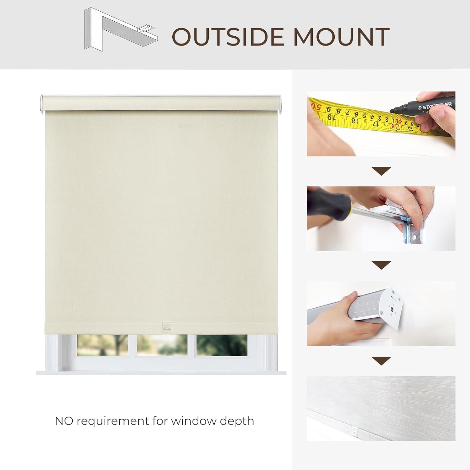TWOPAGES Blackout Roller Shade for Windows Custom Size Cordless Blind Roller Up Window Shade Thermal Insulation Window Shade for Home Door Office, Boutique Beige