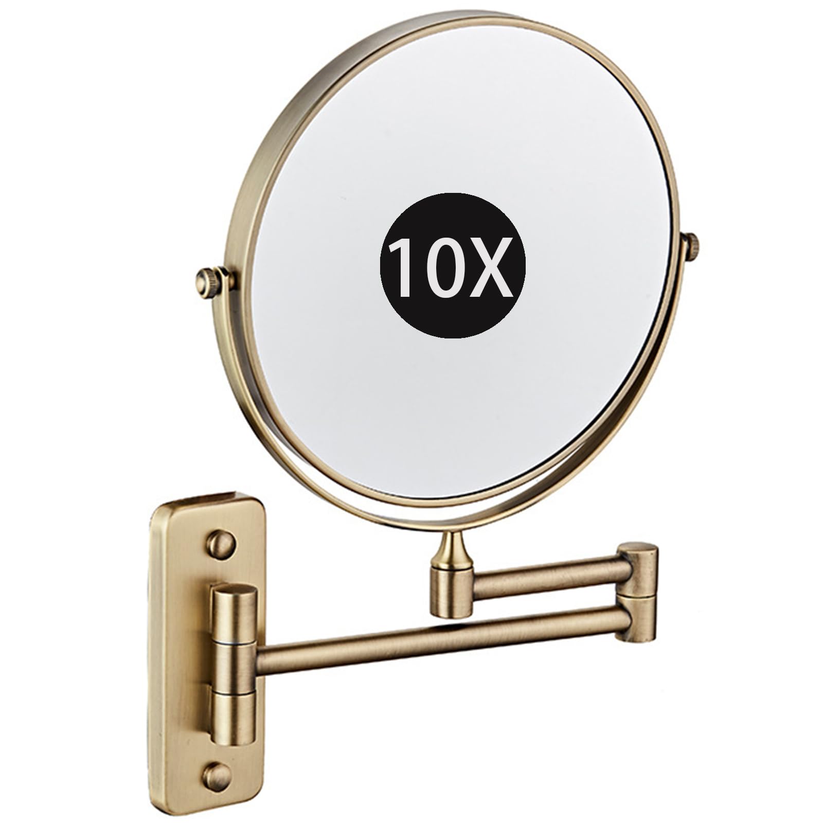 SXFSDOU 8" Wall Mounted Makeup Mirror with Magnification, Double Sided Magnifying Mirror, Extendable Bathroom Shaving Cosmetic Vanity Mirror,Bronze,10X