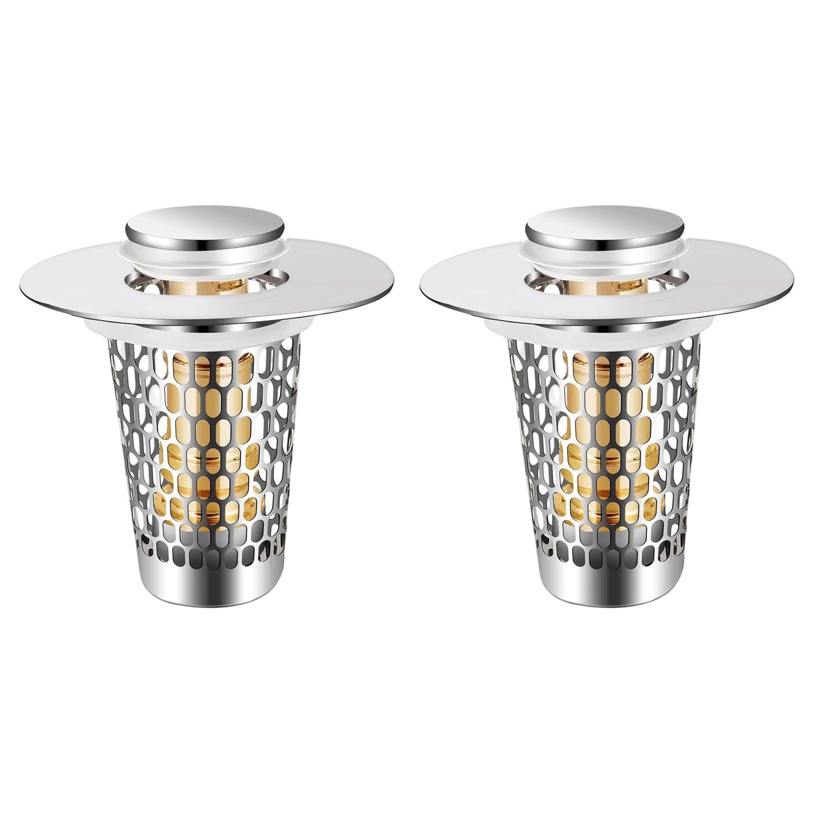 General Popup Drain Strainer with Press Button Steel Drain Stoppers for Sink & Bathtubs Hair Clog Bathroom Hair Catcher