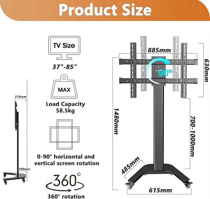 Soporte móvil para TV de piso para pantallas de 32 a 65 pulgadas miniatura 2