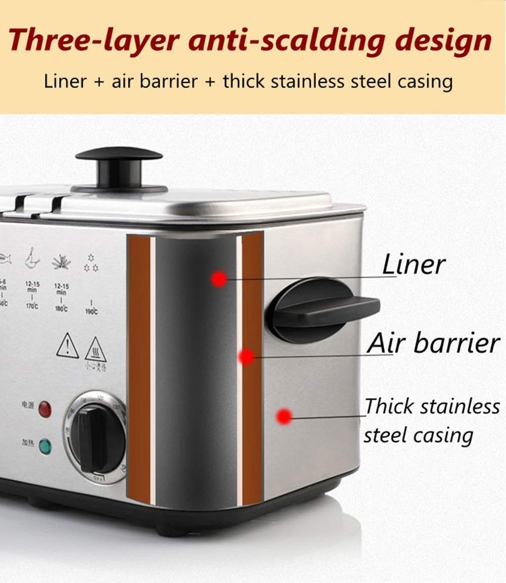 Friteuse électrique électrique en Acier Inoxydable de 1200 Watts, 1,5L / 6 Tasse, Acier Inoxydable