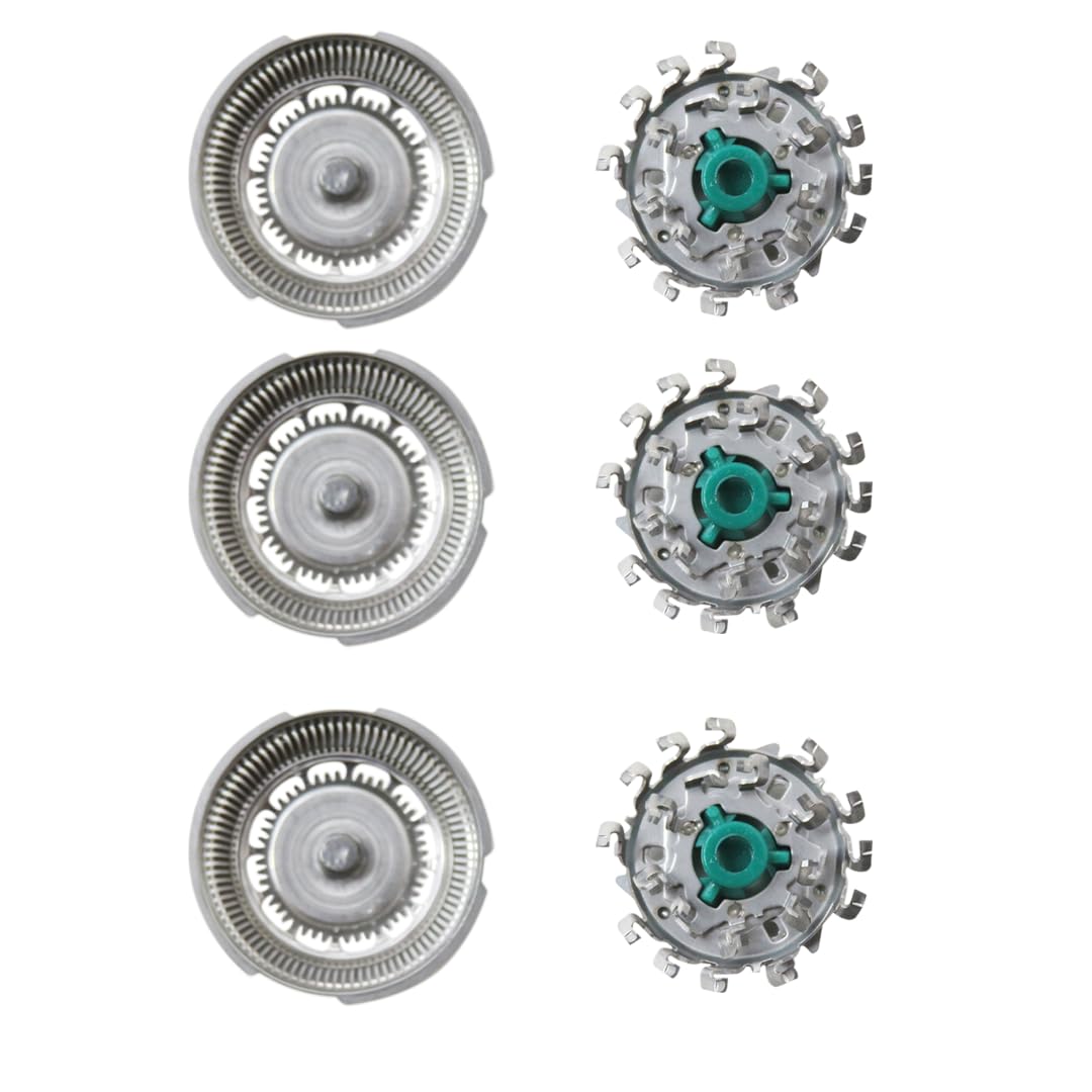 BLUE ELF Replacement Heads SH60/72 for Philips Norelco Series 6800; S6810/82, S6850/85, S6880/81 Shavers + Double Ended Shaver Brush + Oil