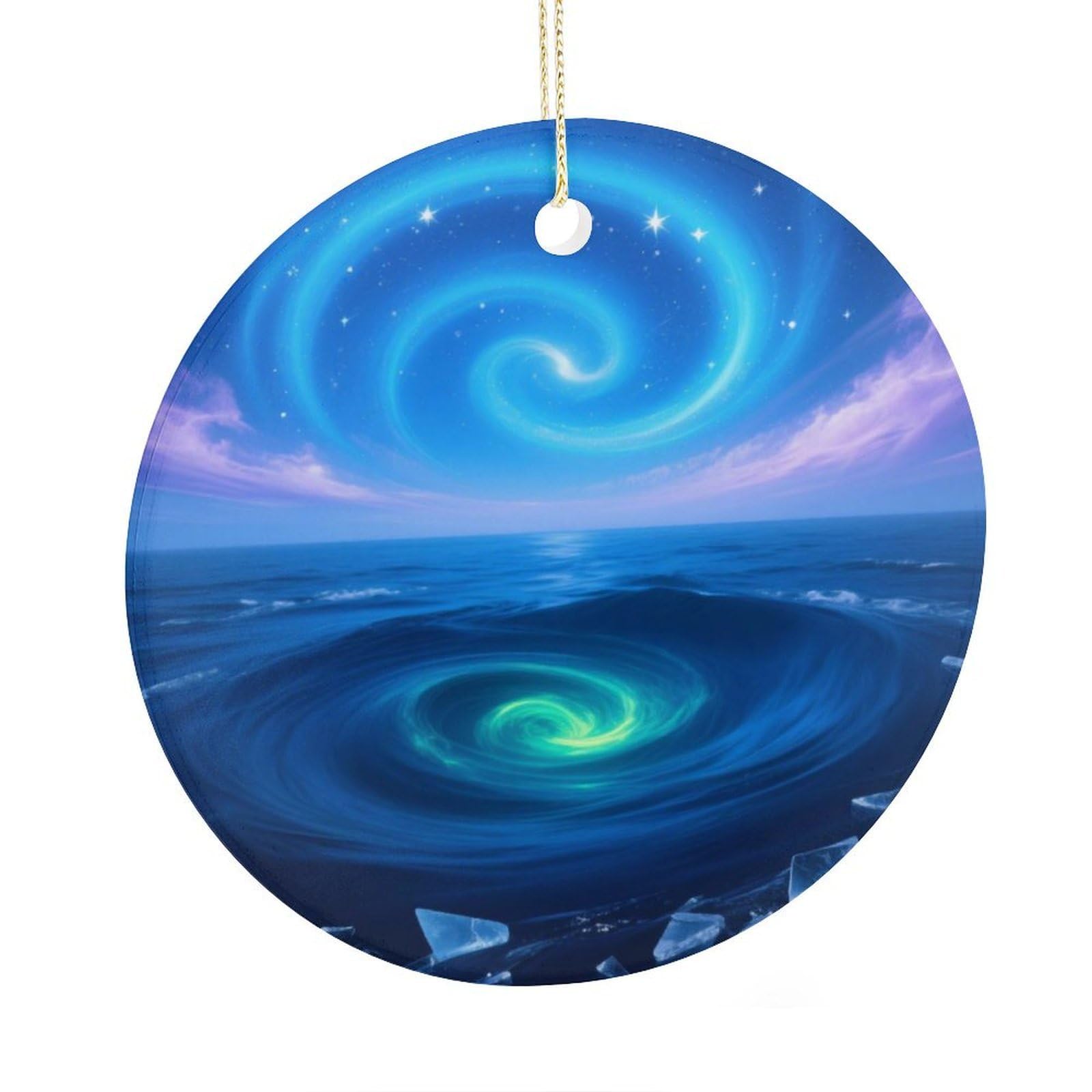 Fekiloot Style Ice Sea Double Vortex Christmas Ornaments 2.9 Inch Round Ceramic Ornament Keepsake Thank You Gifts For Office, Room, Home - Holiday Present Ideas